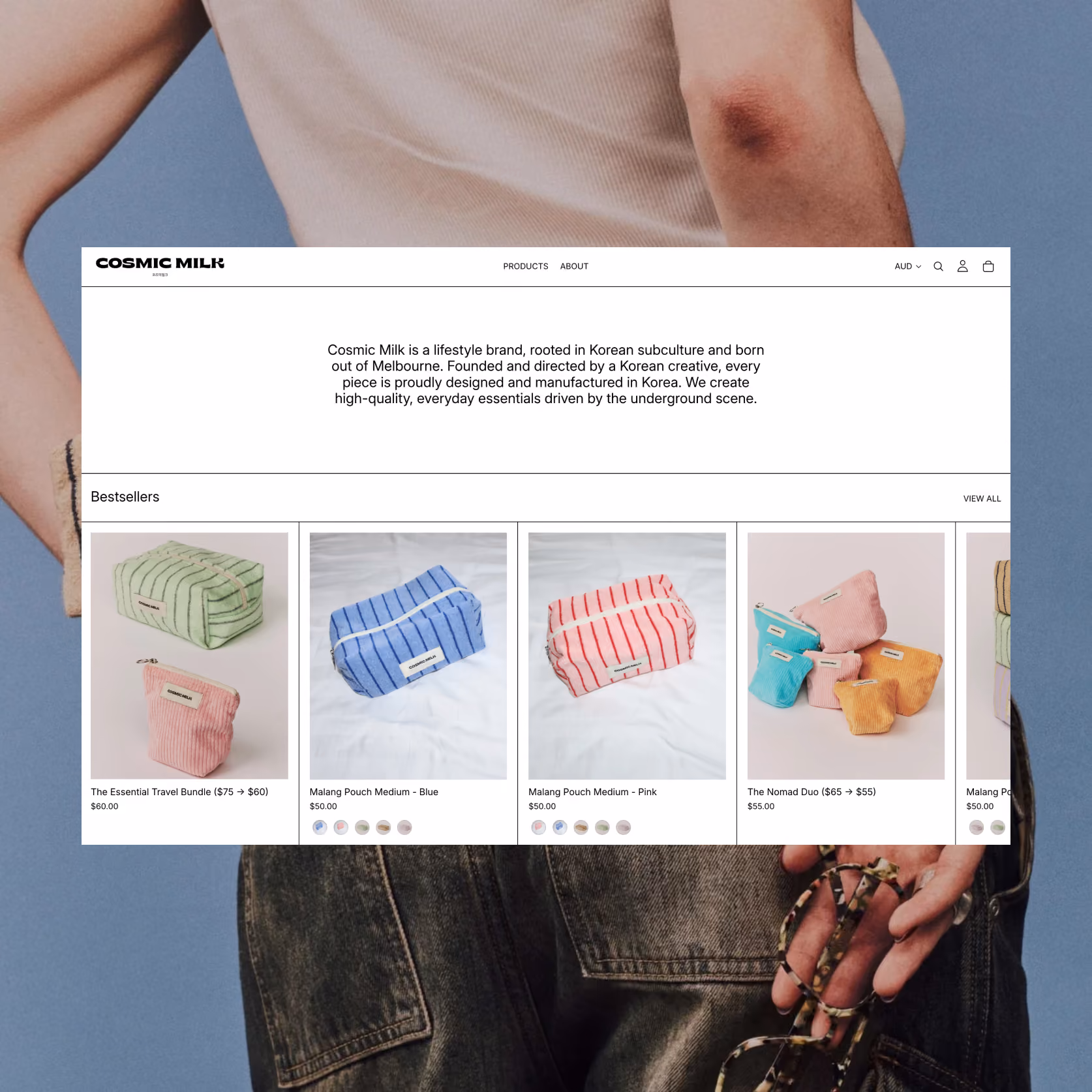 A screenshot of the Cosmic Milk Shopify site